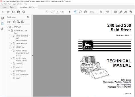 2000 john deere 240 skid steer specs|240 skid steer service manual.